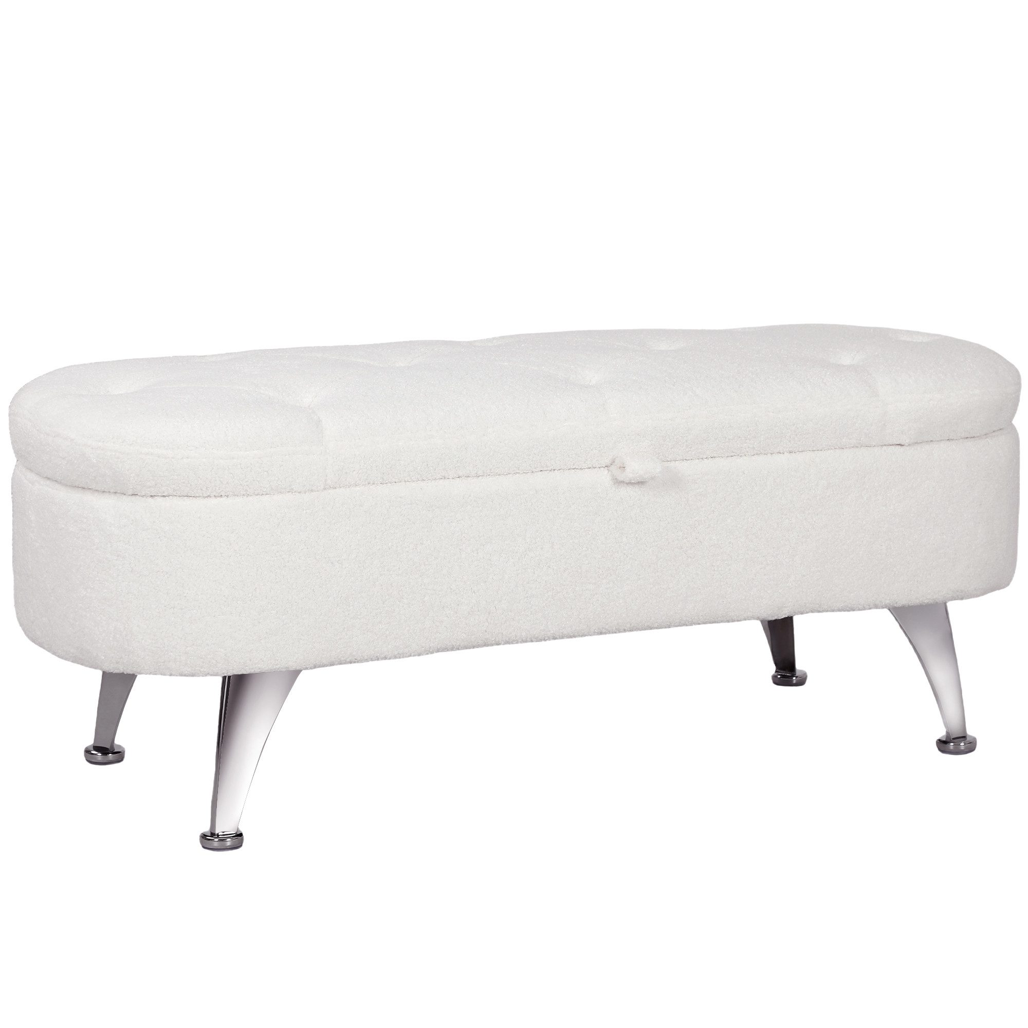 HOMCOM Sitzbank mit Stauraum, Deckel, Teddysamtoptik (Truhenbank, 1-St., Polsterbank), für Flur Schlafzimmer Wohnzimmer, Metallrahmen 114 x 47 x 46,5 cm Weiß