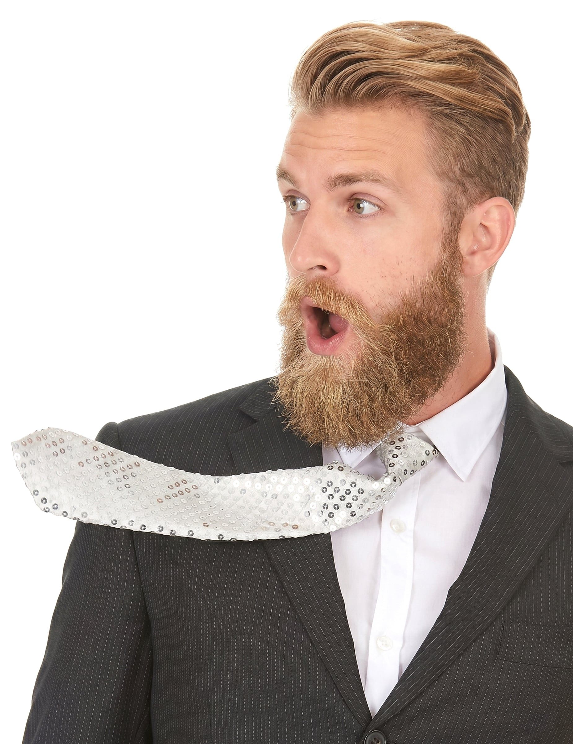 JADEO Kostüm Unisex Karneval-Krawatte mit Pailletten weiss-silber