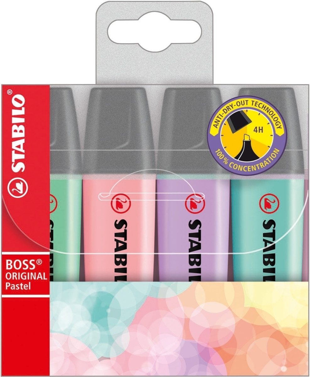STABILO Marker Textmarker Boss Original Pastel Etui mit 4 Stiften Packung mit 5 Stück