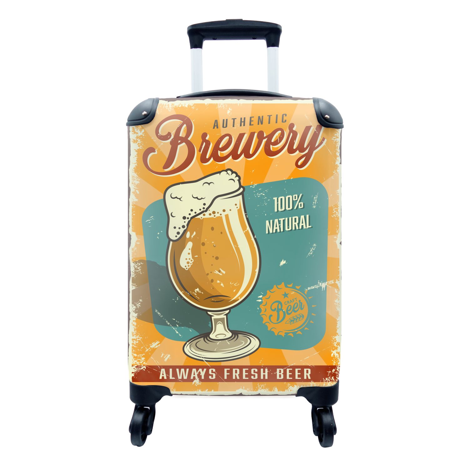 MuchoWow Handgepäckkoffer Authentische Brauerei, 100% natürliches, immer frisches Bier' -, 4 Rollen, Reisetasche mit rollen, Handgepäck für Ferien, Trolley, Reisekoffer