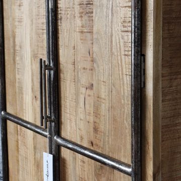 baario Mehrzweckschrank Regalschrank VLAKA mit Türen Massivholz & Eisen Flurschrank Industrial Vintage