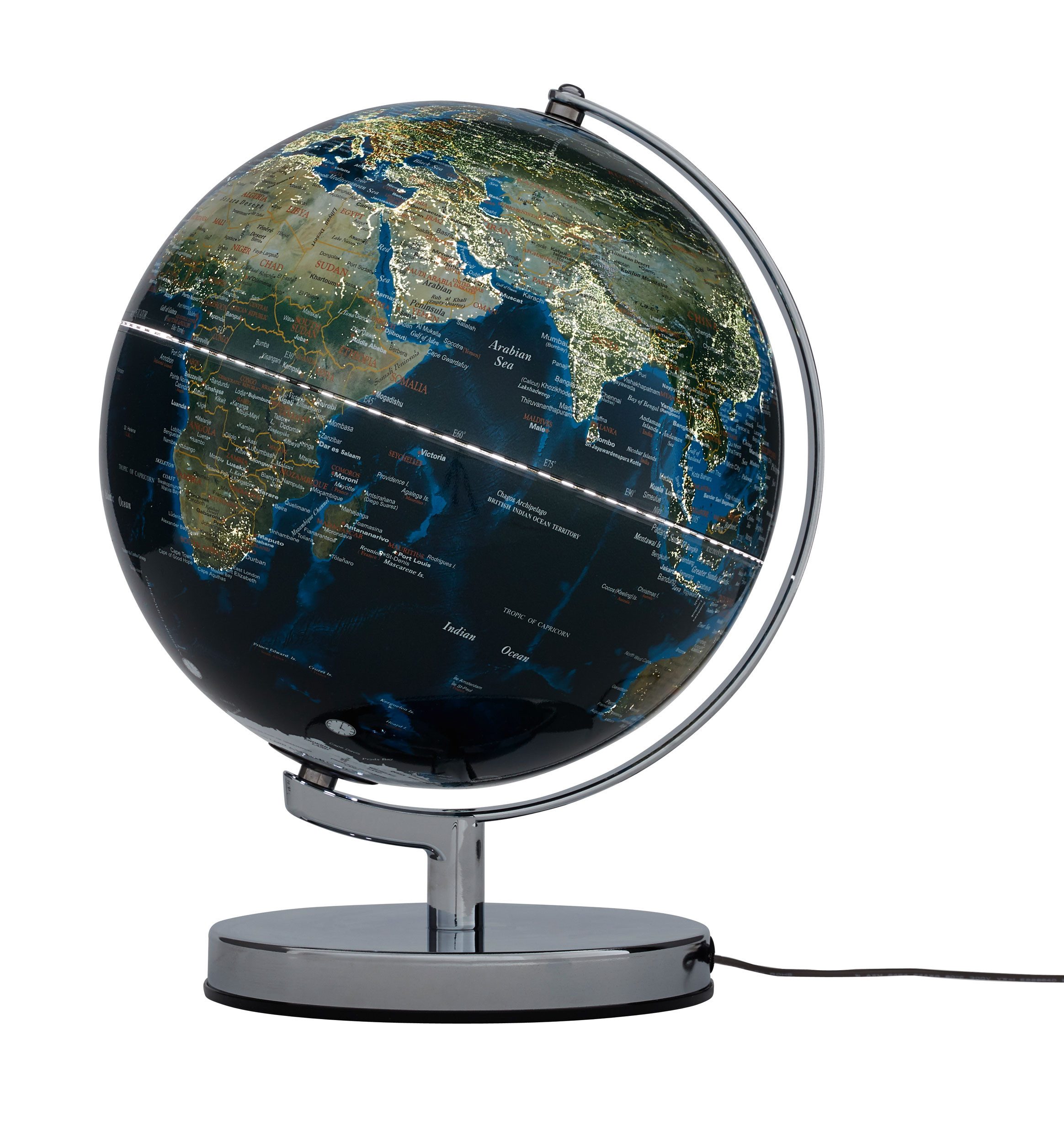 TROIKA Globus TERRA LIGHT, Warmweiß LED Tischglobus, drehbarer Achse & Metallfuß, (25 cm Durchmesser), 25 x 25 x 30 cm, englische Beschriftung, verschiedene Farben