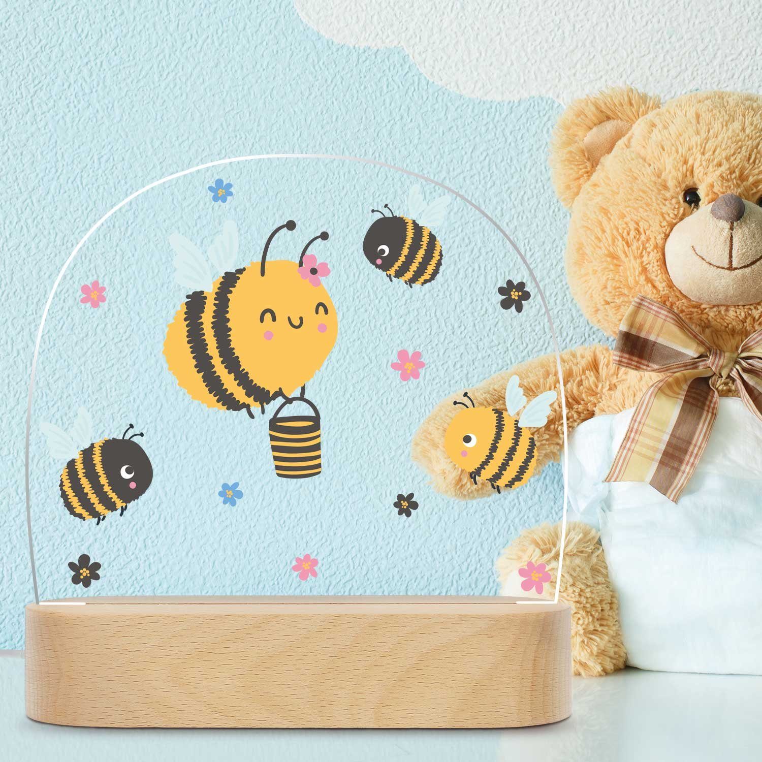 GRAVURZEILE LED Nachtlicht für Kinder, Beruhigend und Energiesparend - Bienen Design, LED, 3 Lichtmodi: Warm- Kalt- und Mischweiß, Geschenk für Kinder & Baby