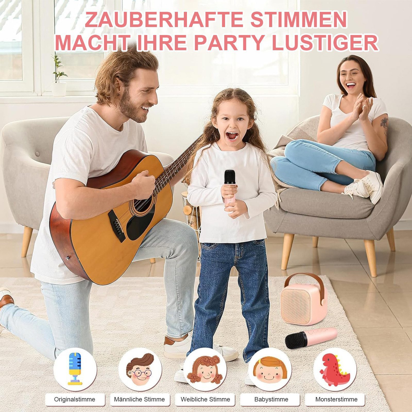 feinlux Tragbare Bluetooth Karaoke Maschine Bluetooth-Lautsprecher (Bluetooth 5.0, für Kinder und Erwachsene mit Stimme wechselnde Effekte LED-Lichter)