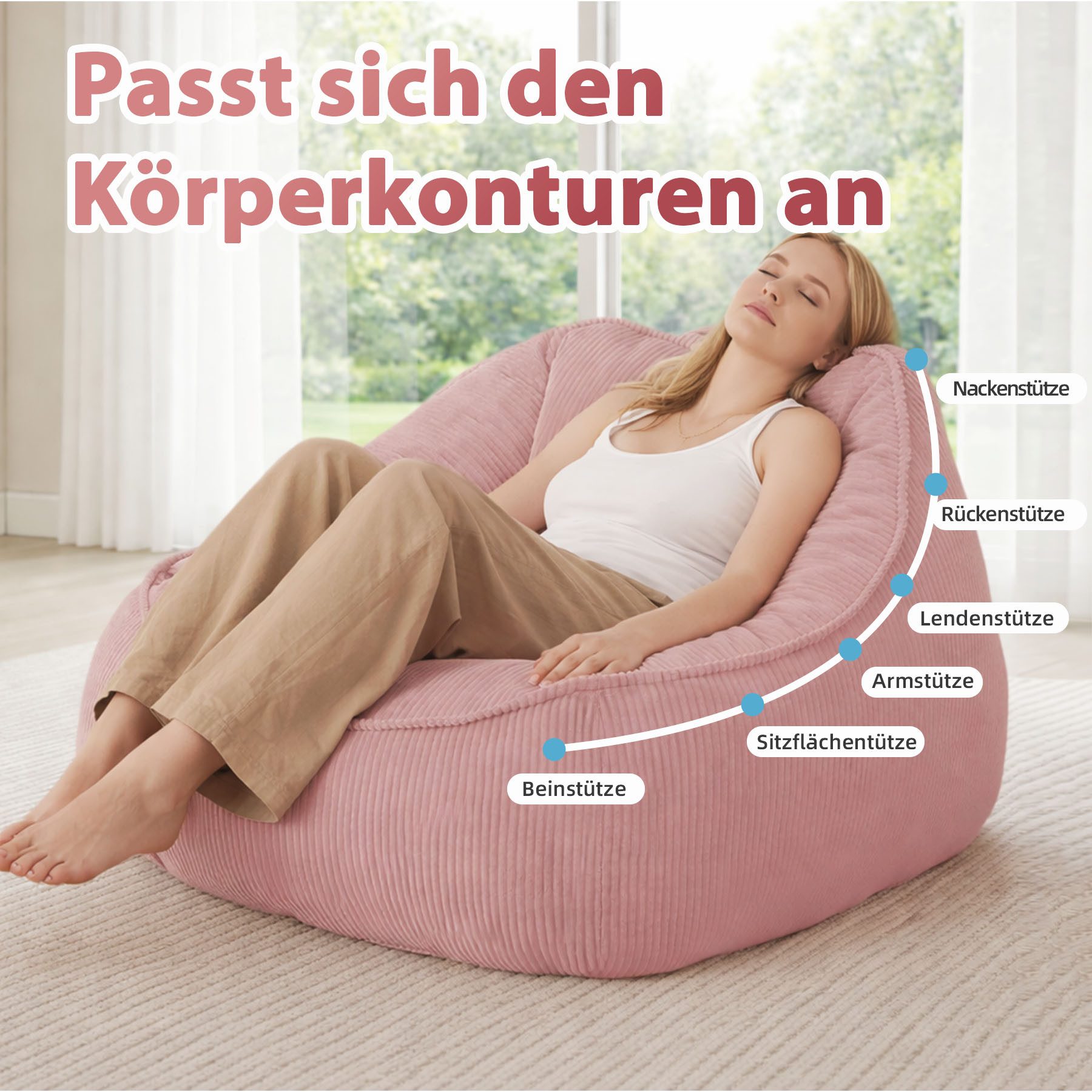 HomeMiYN Sitzsack Weicher Riesen Sitzsack aus Cord – Sessel fürs Wohnzimmer „Birne“ – Bild 2 von 5