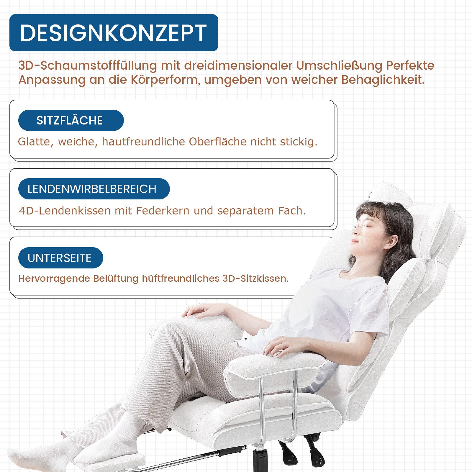 GTPLAYER Gaming-Stuhl Gamer Stuhl, Ergonomischer Bürostuhl mit Fußstütze, Gaming Chair mit Federsitzkissen, Gaming Sessel 180kg – Bild 4 von 5