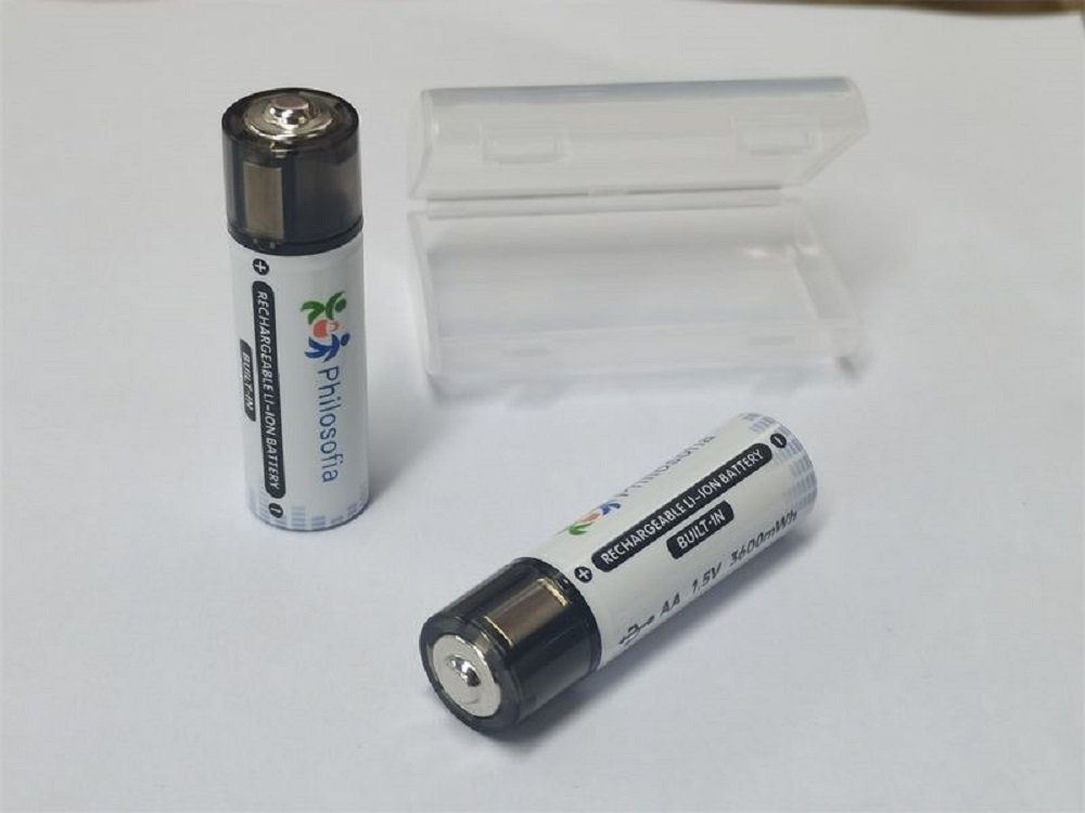 Philosofia 2X AA Li-Ionen Mignon 1.5V OVP Akku-Set USB eingebautem in 3600mWh mit Akku
