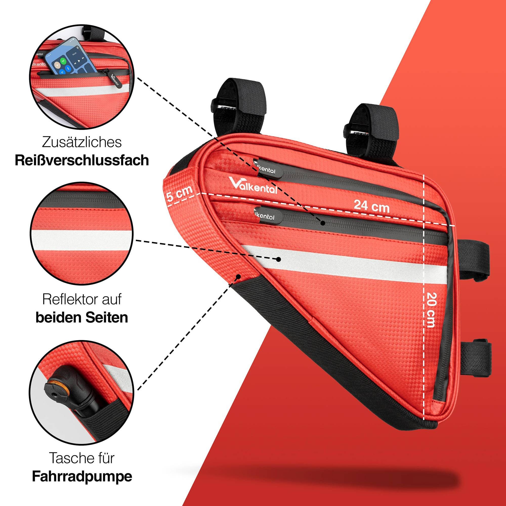 Valkental Fahrradtasche ValkTriangle - Praktische Rahmentasche mit viel Platz