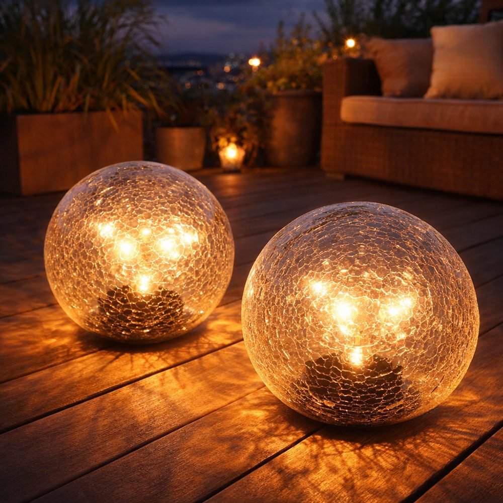 Expo Börse LED Solarleuchte, LED-Leuchtmittel fest verbaut, Warmweiß, Solarlampe Kugelleuchte Gartenlampe, LED Lichterkette
