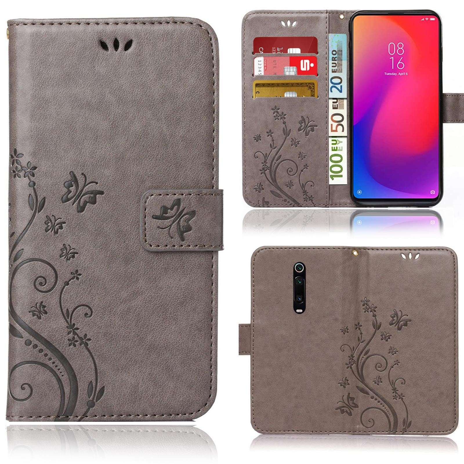 Numerva Handyhülle Bookstyle Flower für Xiaomi Mi 9T / Mi 9T Pro, Handy Tasche Schutzhülle Klapphülle Flip Cover mit Blumenmuster