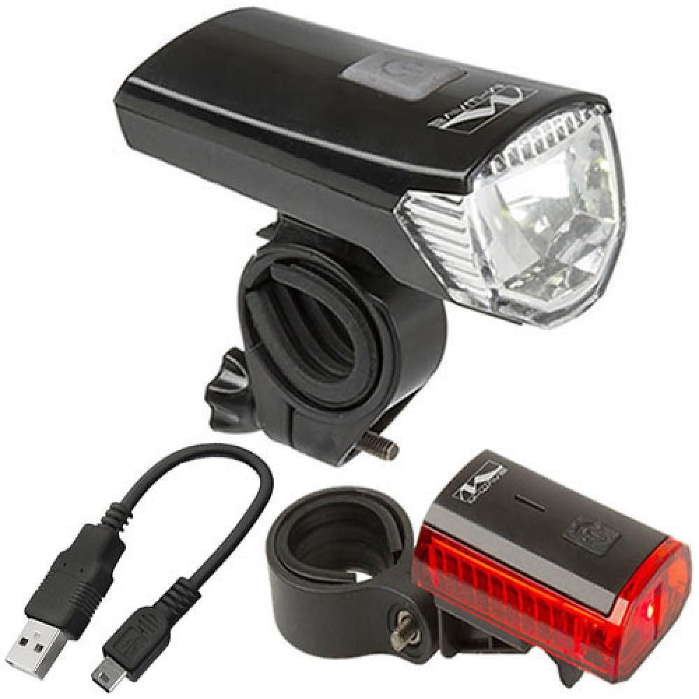 M-Wave Fahrradbeleuchtung M-WAVE Akku-Beleuchtungsset ATLAS K 11 USB schwarz 28 lx