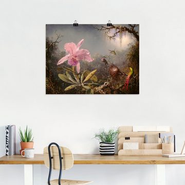 Artland Wandbild Cattleya Orchidee und drei Kolibris., Blumenbilder (1 St), als Leinwandbild, Poster in verschied. Größen