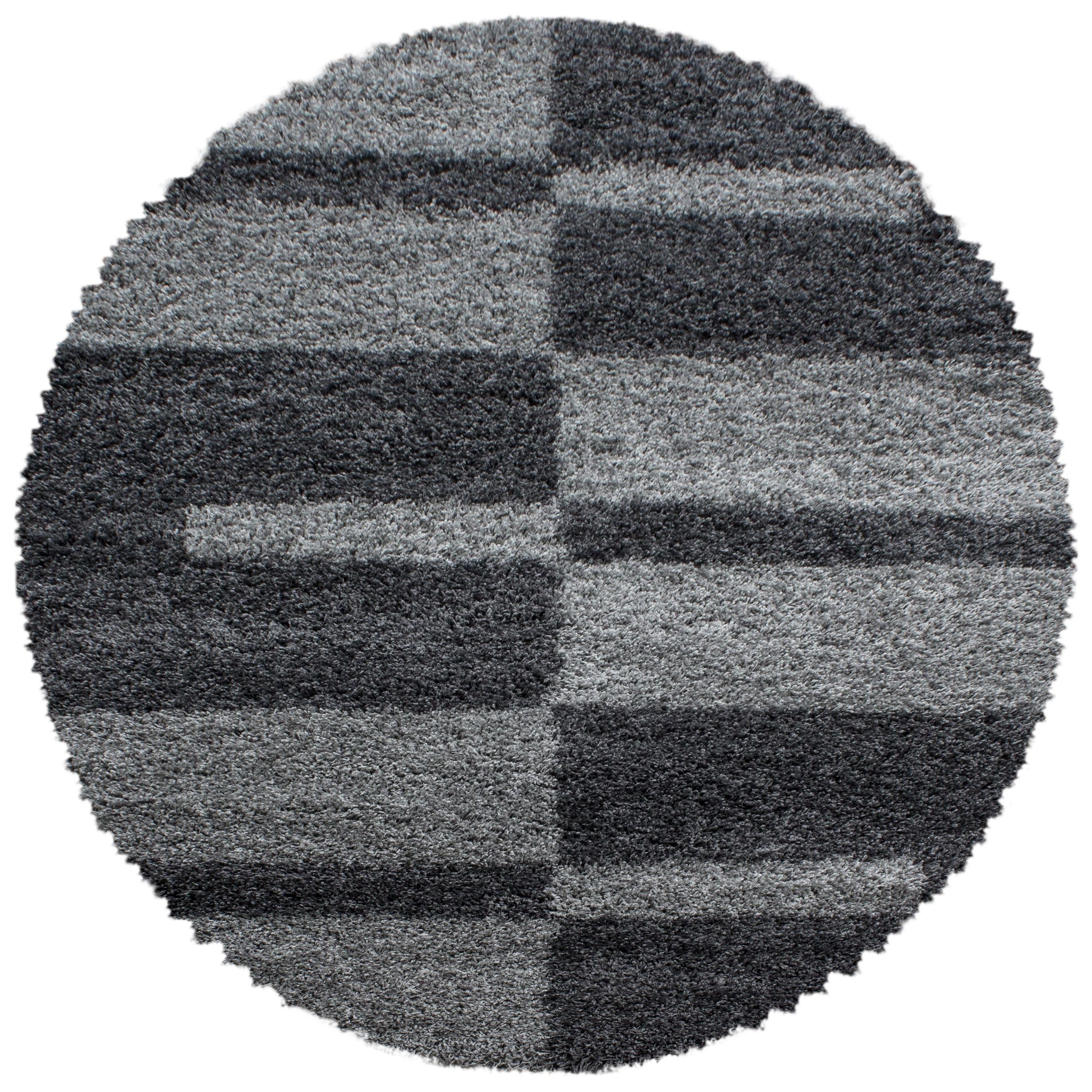 Teppich Kariert Design, HomebyHome, Rund, Höhe: 30 mm, Runder Teppich Kariert Design Teppich im Teppich Wohnzimmer Grau