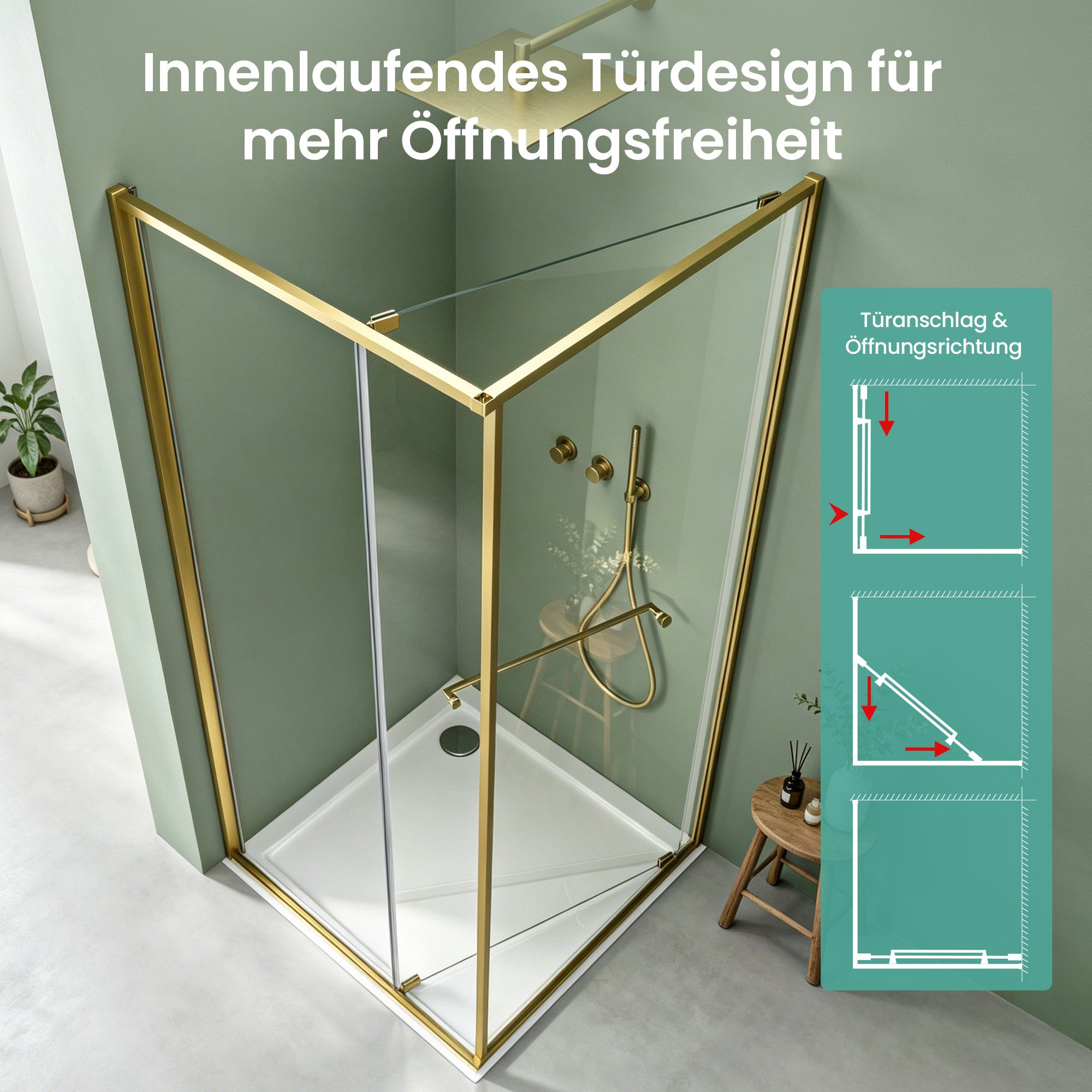 Mai & Mai Eckdusche Duschkabine Eckeinstieg mit Schiebetür nach innen 6 mm ESG Glas Rav69K, BxT: 75x75 cm, ESG-Sicherheitsglas, zuverlässige Rundum-Abdichtung,o – Bild 2 von 5