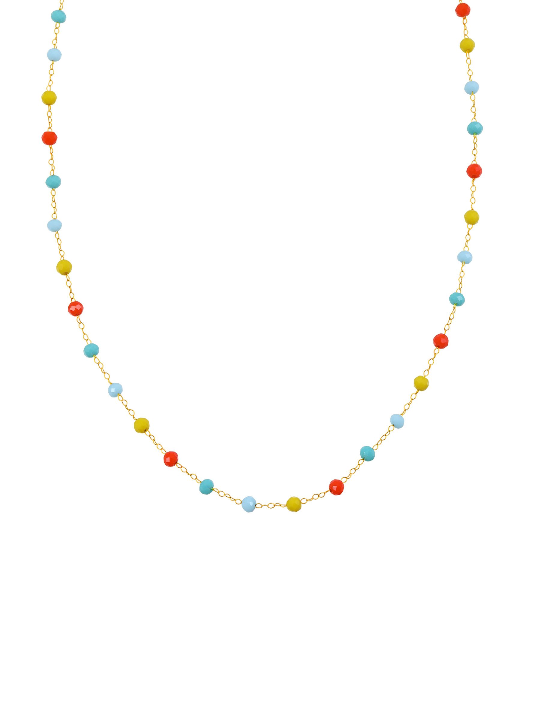 Hey Happiness Collier mit bunten Perlen – Filigrane Perlenkette aus Edelstahl 18K vergoldet, verstellbarer Damen Boho-Schmuck