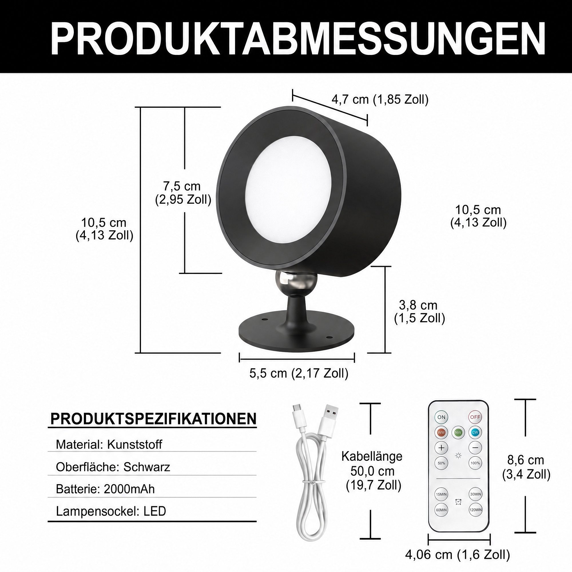 LOHAS-LED Wandleuchte 2er Set magnetische LED Bilderleuchten, 360° drehbar, 2000mAh Akku, LED fest integriert, Warmweiß, Tageslicht, Kaltweiß, Dimmbar, 3 CCT + Timer, kabellos für Schlafzimmer & Flur