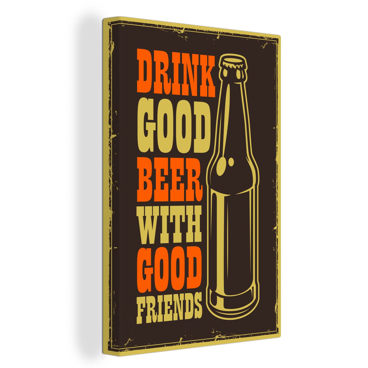 OneMillionCanvasses® Leinwandbild Zitate - Vintage - 'Trinke gutes Bier mit guten Freunden' -, (1 St), Leinwandbild fertig bespannt inkl. Zackenaufhänger, Gemälde, 20x30 cm