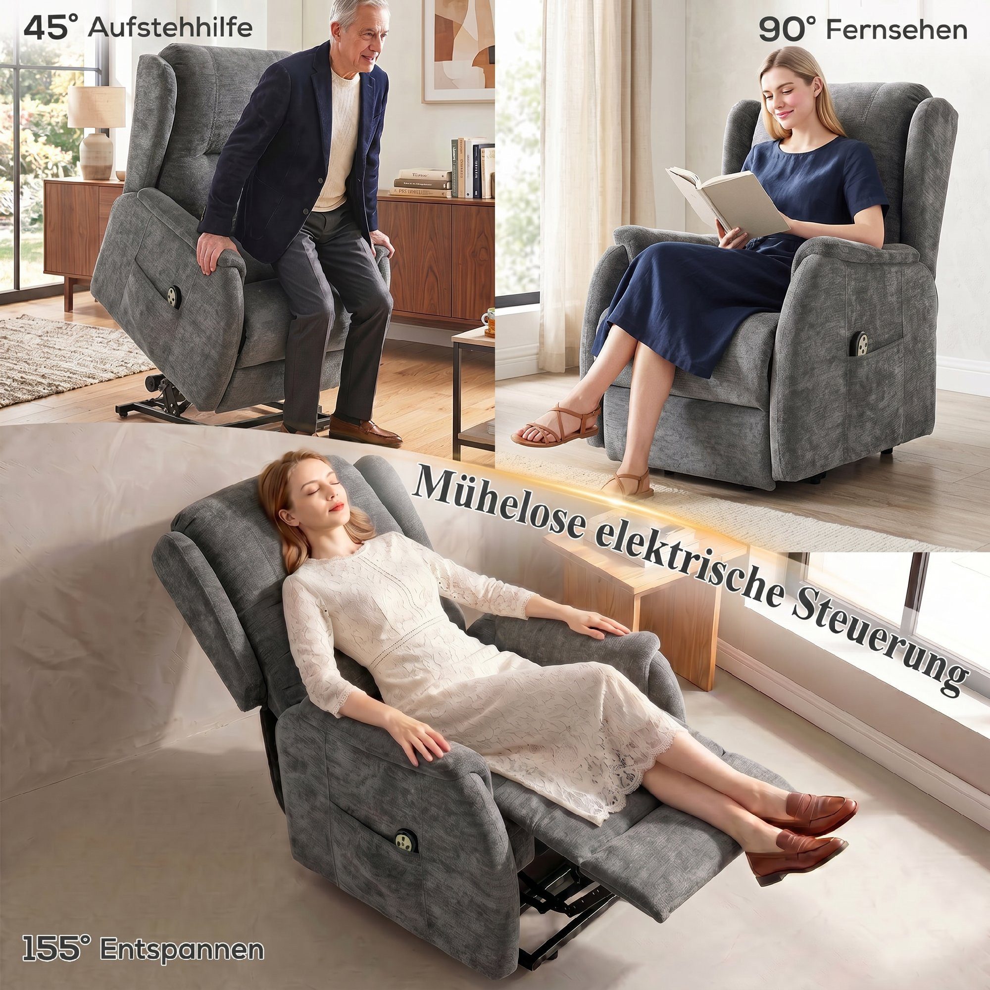 HOMCOM Relaxsessel Fernsehsessel mit 2 Motorn TV Sessel mit Aufstehhilfe (Set, 1-St., 1), Doppelmotor, elektrische Aufstehhilfe, Chenillebezug – Bild 4 von 5