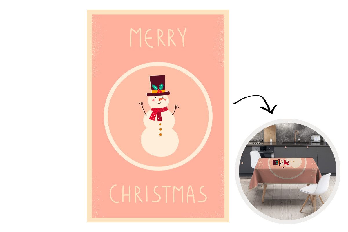 MuchoWow Tischdecke Schneemann - Zitate - Weihnachten - Frohe Weihnachten - Rosa - Winter, Gartentischdecke und indoor, Wetterfest, Abwaschbar, 150x220 cm