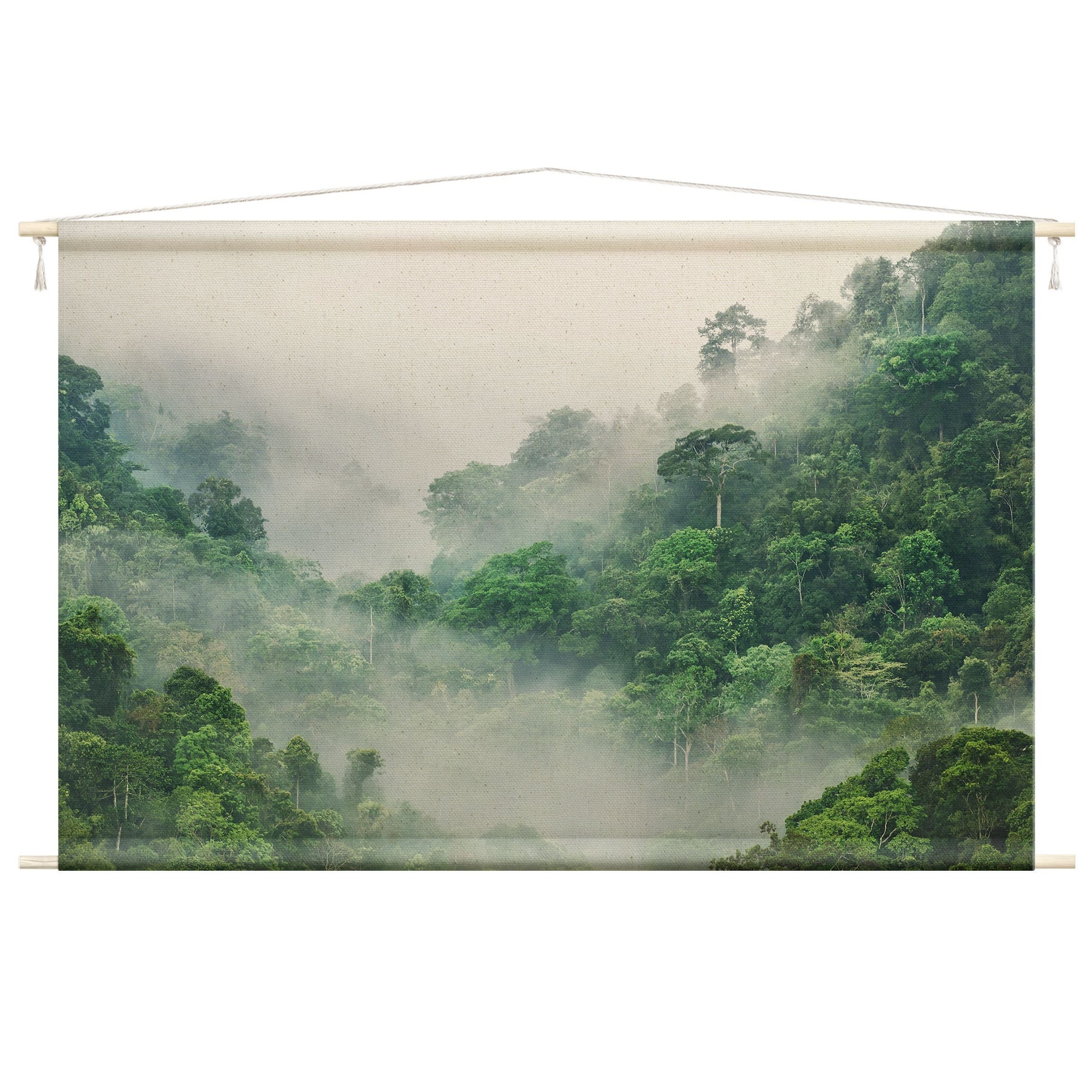Bilderdepot24 Wandteppich modern Wald Tropisch Dschungel Natur grün, rechteckig, Höhe: 2.6 mm, großes Wandbild aus Natur-Baumwolle Wandbehang Stoffbild Tuch Wollseil