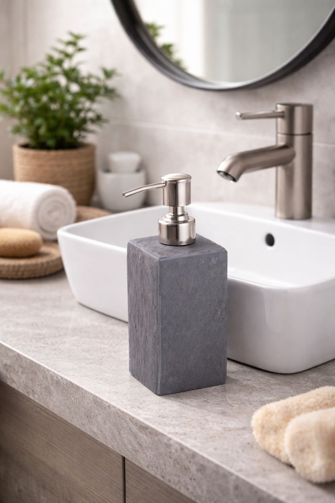 houseproud Seifenspender Slate Cubic Seifenspender, kubisch zusammengesetzter Schieferstein