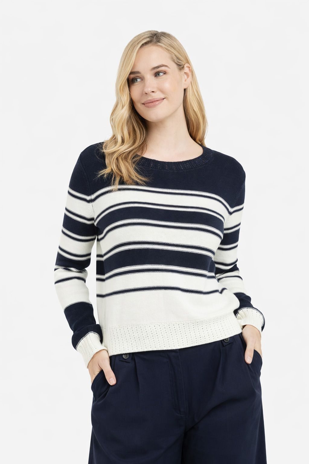 YAYA Rundhalspullover Gestreifter Pullover
