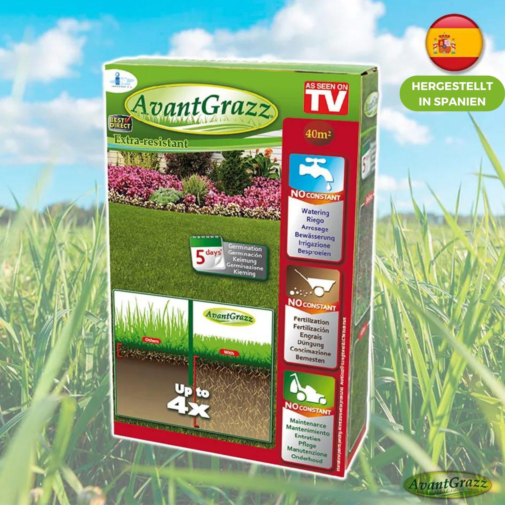 Best Direct® Rasensamen Avant Grazz® - Rasensamen, 1 kg, für besonders strapazierfähigen Rasen, für 40 m² Fläche, 1kg