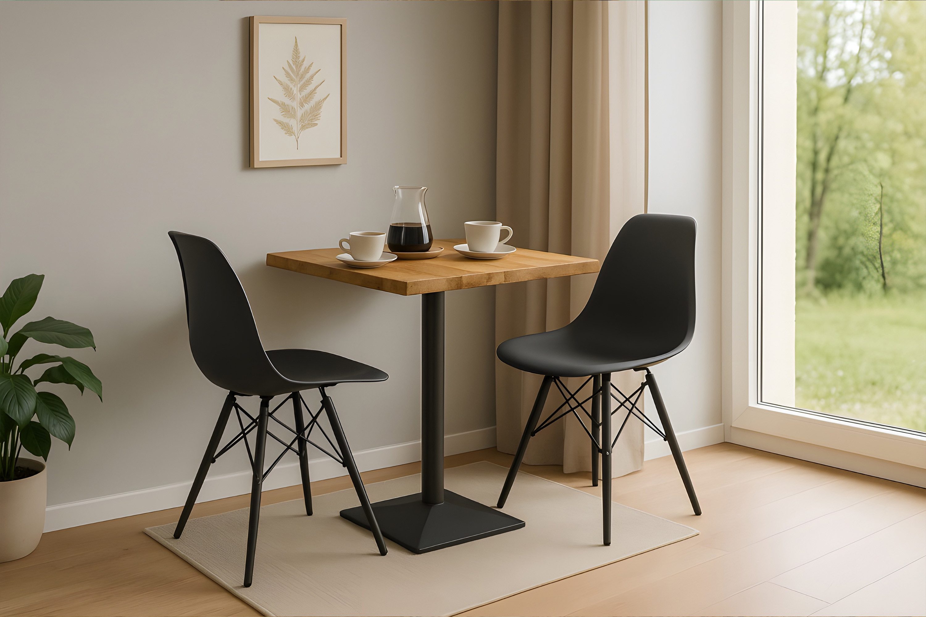 SAM® Essgruppe Ingmar, massives Akazien- oder Mangoholz, Baumkante, Säulengestell aus Metall