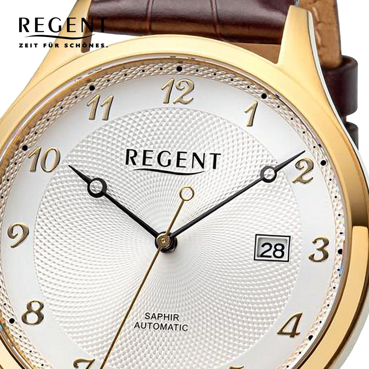 Herren Armbanduhr Regent Herren Armbanduhr groß rund, Lederarmband, Datum 42mm), extra Analog, (ca. Regent Quarzuhr