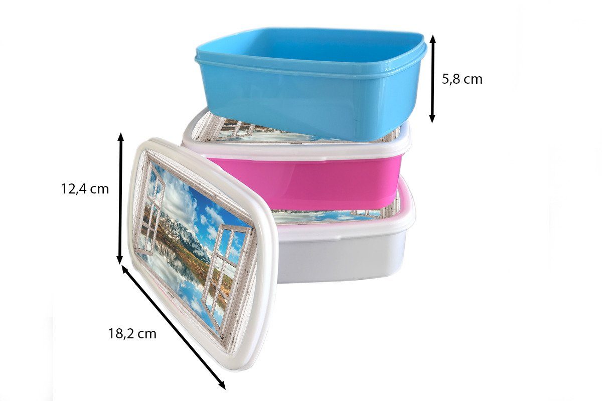 Kunststoff Brotdose - Snackbox, Kunststoff, Brotbox Erwachsene, Mädchen, Berg - rosa (2-tlg), MuchoWow Kinder, Lunchbox Wasser, Aussicht für