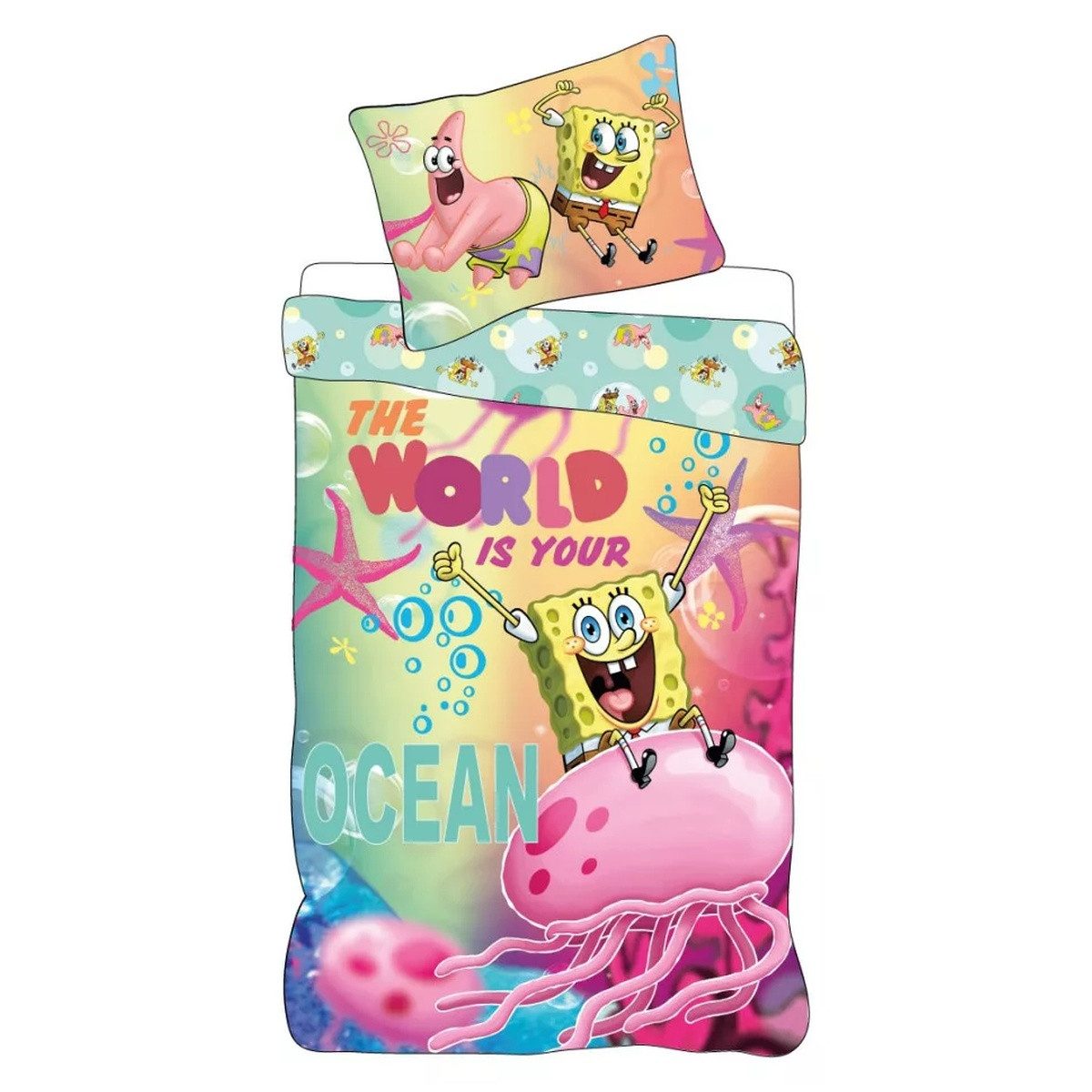 Sponge Bob Kinderbettwäsche SpongeBob Schwammkopf The World Kinderbettwäsche-Set für Kindergarten