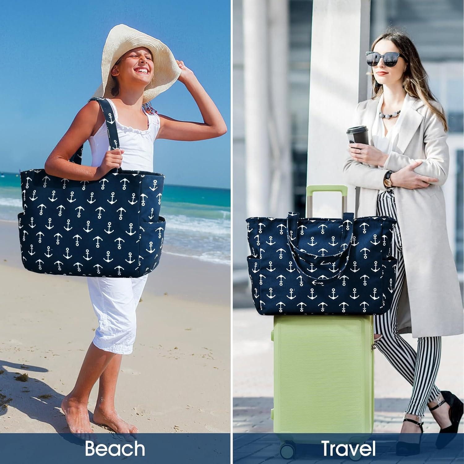 LuxusKollektion XL-Strandtasche Strandtasche XXL Damen Wasserdicht Reißverschluss Faltbar Anker