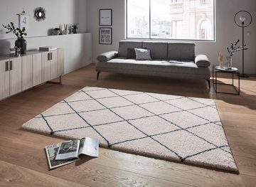 Hochflor-Teppich Feel, HANSE Home, rechteckig, Höhe: 35 mm, Shaggy, Weich, Skandi, Flauschig, Rauten, Wohnzimmer, Schlafzimmer