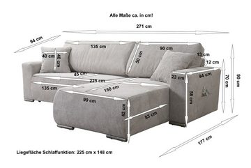 Küchen-Preisbombe Sofa Couch Ecksofa Eckcouch Wohnlandschaft Schlaffunktion Lincoln Cordstoff, Sofa in L-Form