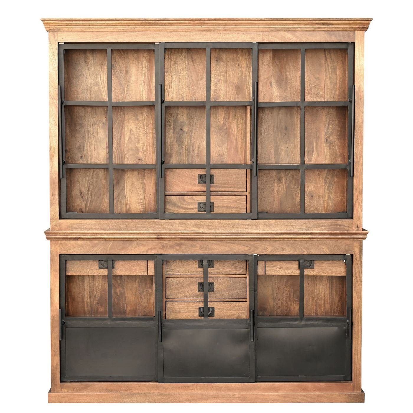 baario Buffet Buffetschrank HOXT Industrial Geschirrschrank 180cm massiv Mangoholz & Eisen Vitrine