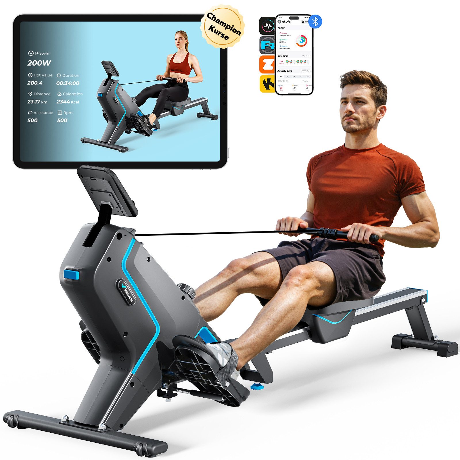 MERACH Rudergerät für Zuhause Klappbar, 16 Widerstandsstufen Rudermaschine (mit LCD-Display, leises Magnetbremssystem, Gepolsterter Sitz, mit Exklusiver Interaktiver APP und Spielen, Kinomap App-Kompatibel), Einfache Montage, Ergonomisch, Geeignet fur Ganzkorpertraining