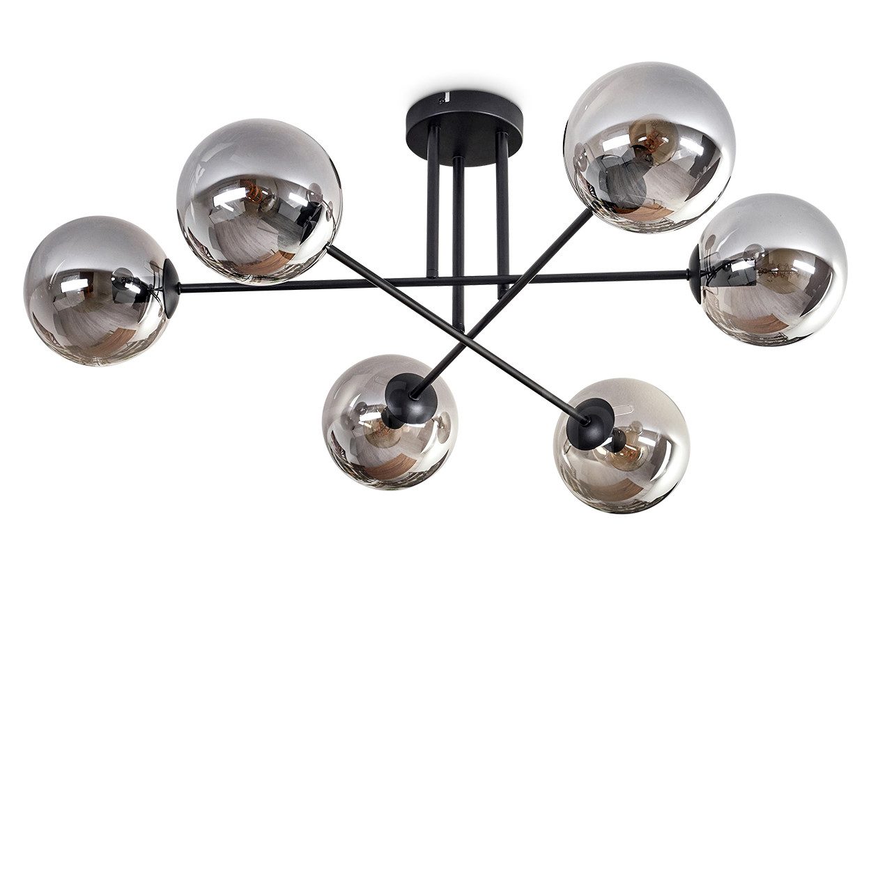 hofstein Deckenleuchte Deckenlampe aus Metall/Glas in Schwarz/Rauchfarben, günstig online kaufen