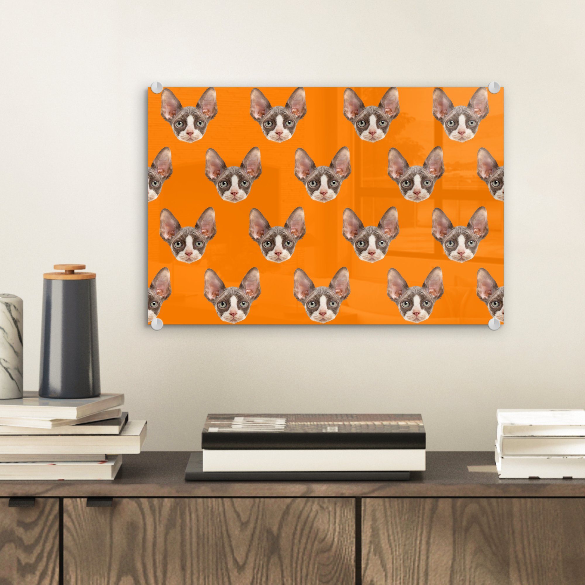 Tier Wandbild Acrylglasbild Glasbilder St), Orange Muster, - Wanddekoration Bilder Glas auf Foto - - Glas MuchoWow (1 auf - -