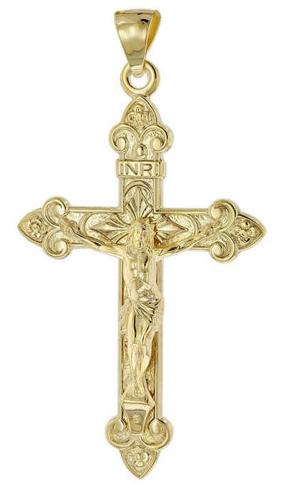trendor Kreuzanhänger Kreuz- mit Korpus Gold 585 (14 Karat) 40 x 27 mm