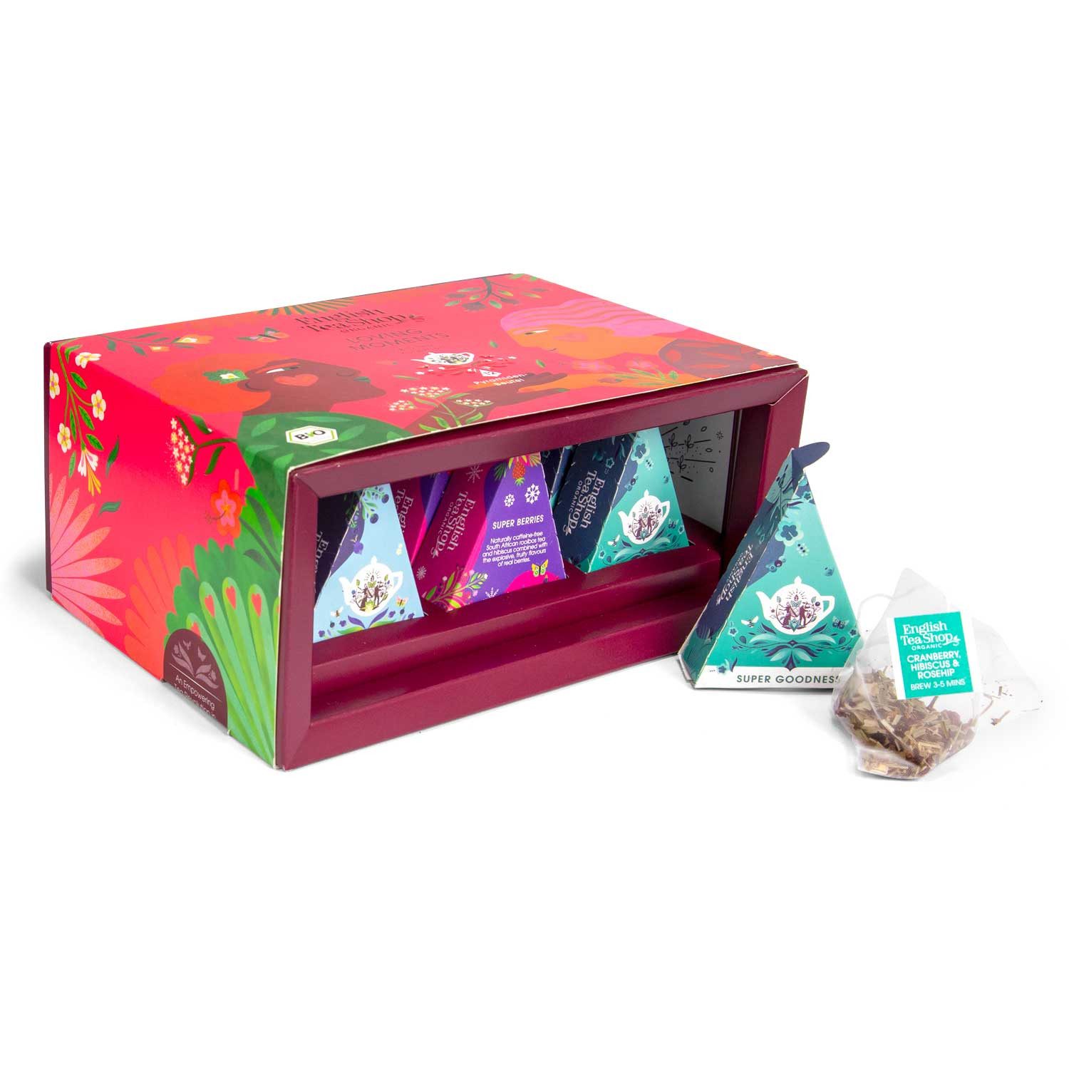 English Tea Shop Tee Geschenk "Loving Moments", BIO, 12 Pyramiden Beutel, 3 verschiedene herausragende Teemischungen.