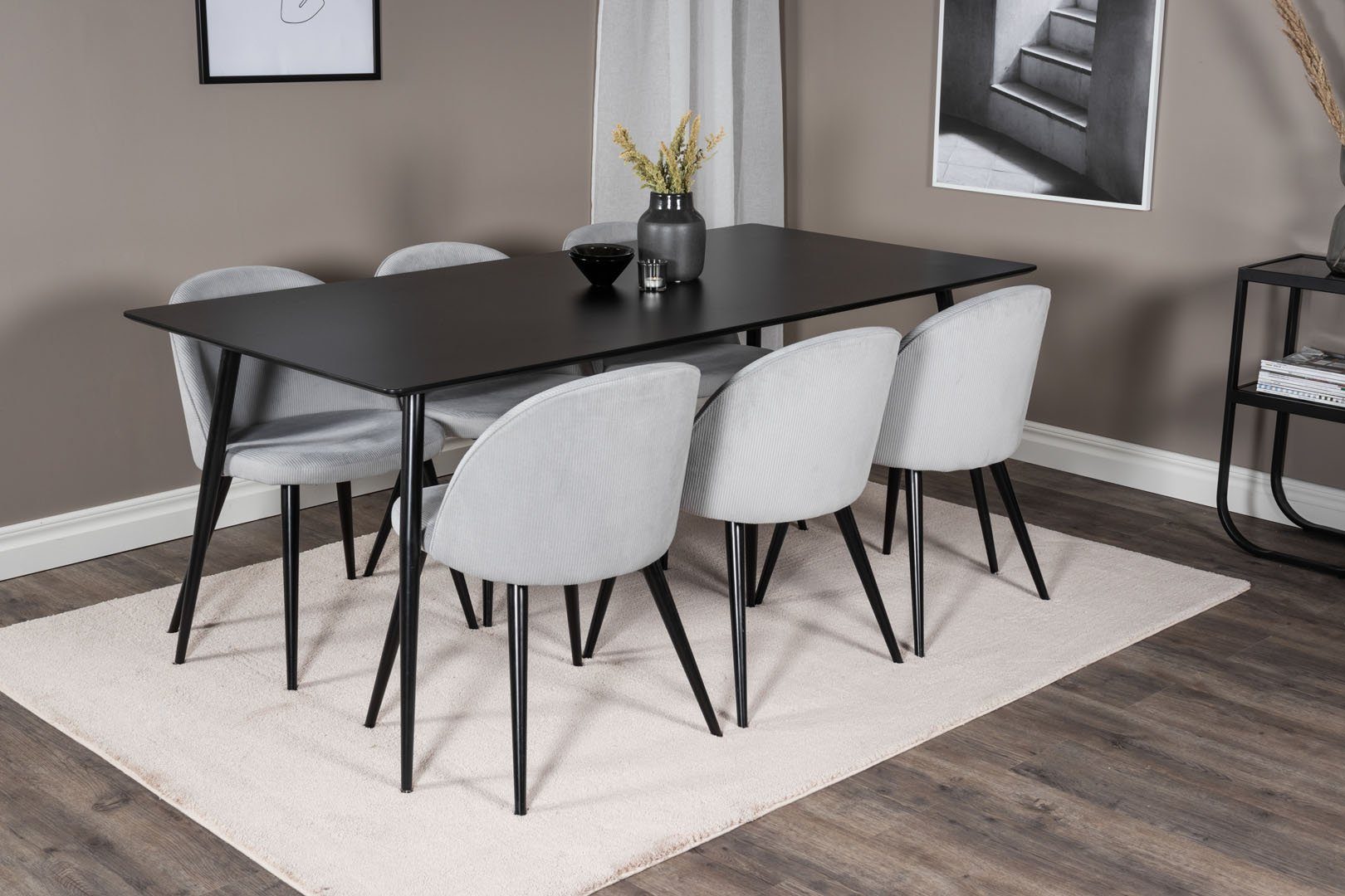 ebuy24 Essgruppe SilarBL180 Essgruppe Esstisch schwarz (7-tlg) 6 Velvet, Hellgrau und