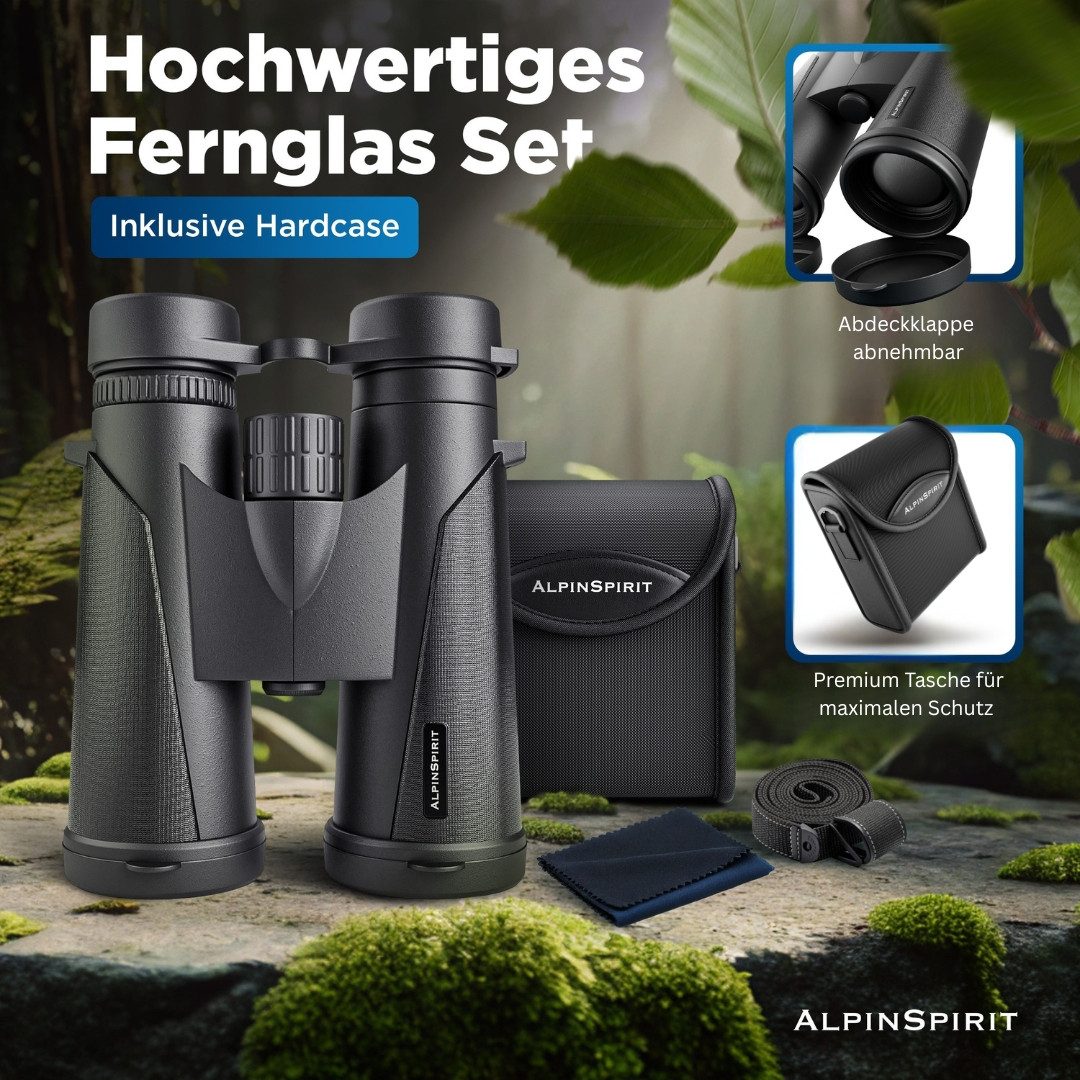 AlpinSpirit Fernglas 10x42 inkl. Tasche & Zubehör (Testsieger) – für Brillenträger Fernglas (10x42, Ideal für Sport, Reise, Freizeit - FMC & BAK4)
