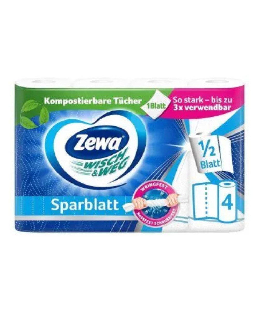 ZEWA Papierküchenrolle Zewa Küchenrollen WISCH&WEG Sparblatt 2-lagig, 4 Rollen (packung 4-St. WISCH&WEG Sparblatt Küchenrollen), Blätter pro Rolle: 74, perforiert und nassfest