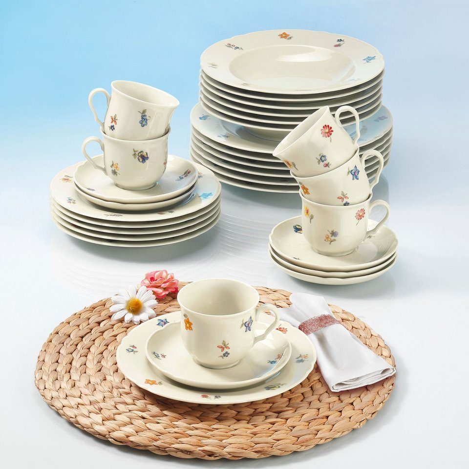 Seltmann Weiden Kombiservice Geschirr-Set, Service Marieluise (30-tlg), 6 Personen, Porzellan, Teller, Tassen, Untertassen, Made in Germany, 30 Teile, für 6 Personen