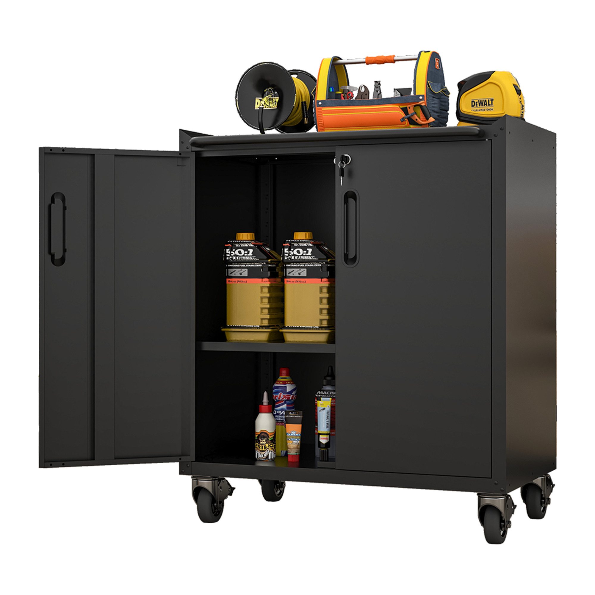 bizoemade Werkzeugwagen Heavy-Duty Metall-Garagenschrank mit Rollen, Schwarz, (1-tlg), robuster Werkzeug-Stauraum, 88x75x42cm
