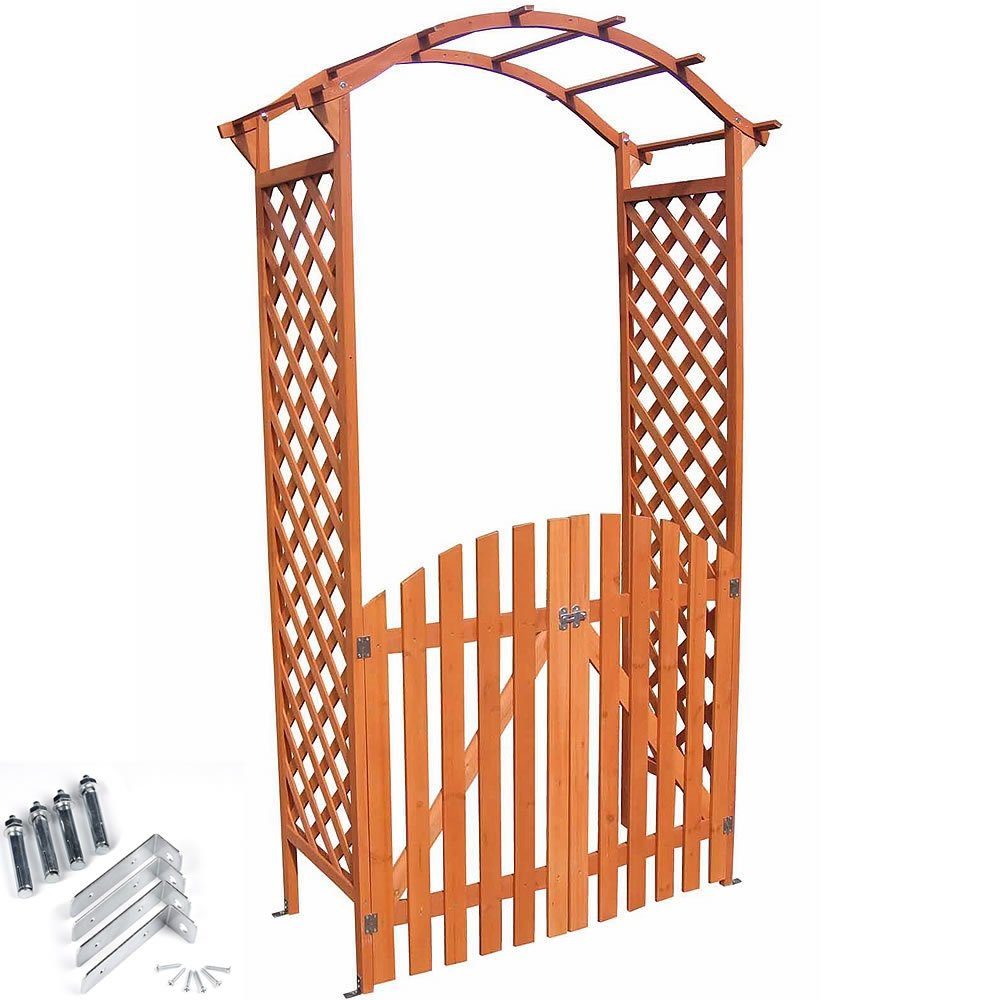 Feel2Home Rosenbogen Rosenbogen mit Tür Spalier Pergola Rankgitter Torbogen versch. Farben, Edelstahl-Scharniere