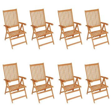 furnicato Gartenstuhl Verstellbare Gartenstühle mit Auflagen 8 Stk. Massivholz Teak