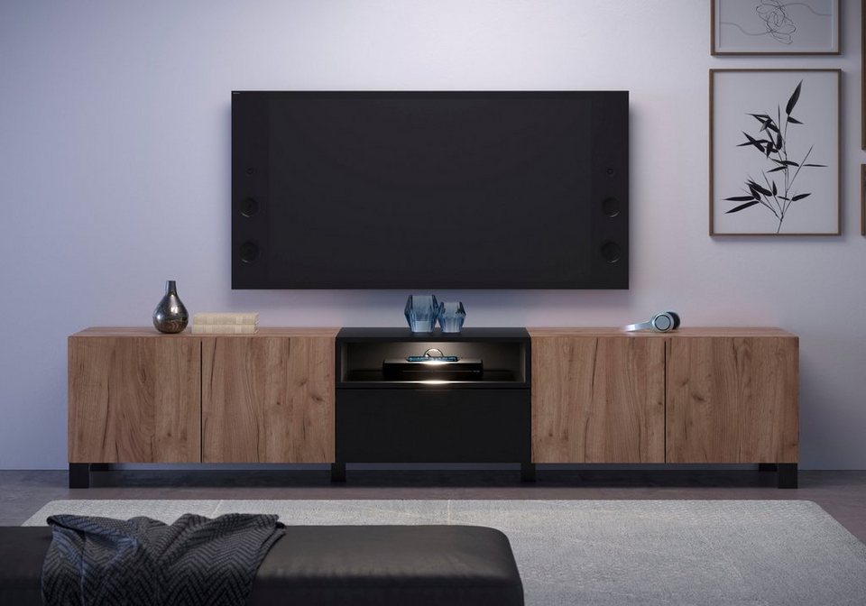 INOSIGN Lowboard Kriens, TV Schrank, hellbraun / schwarz matt, Breite 227 cm,  Höhe 47 cm, viele Erweiterungsmöglichkeiten