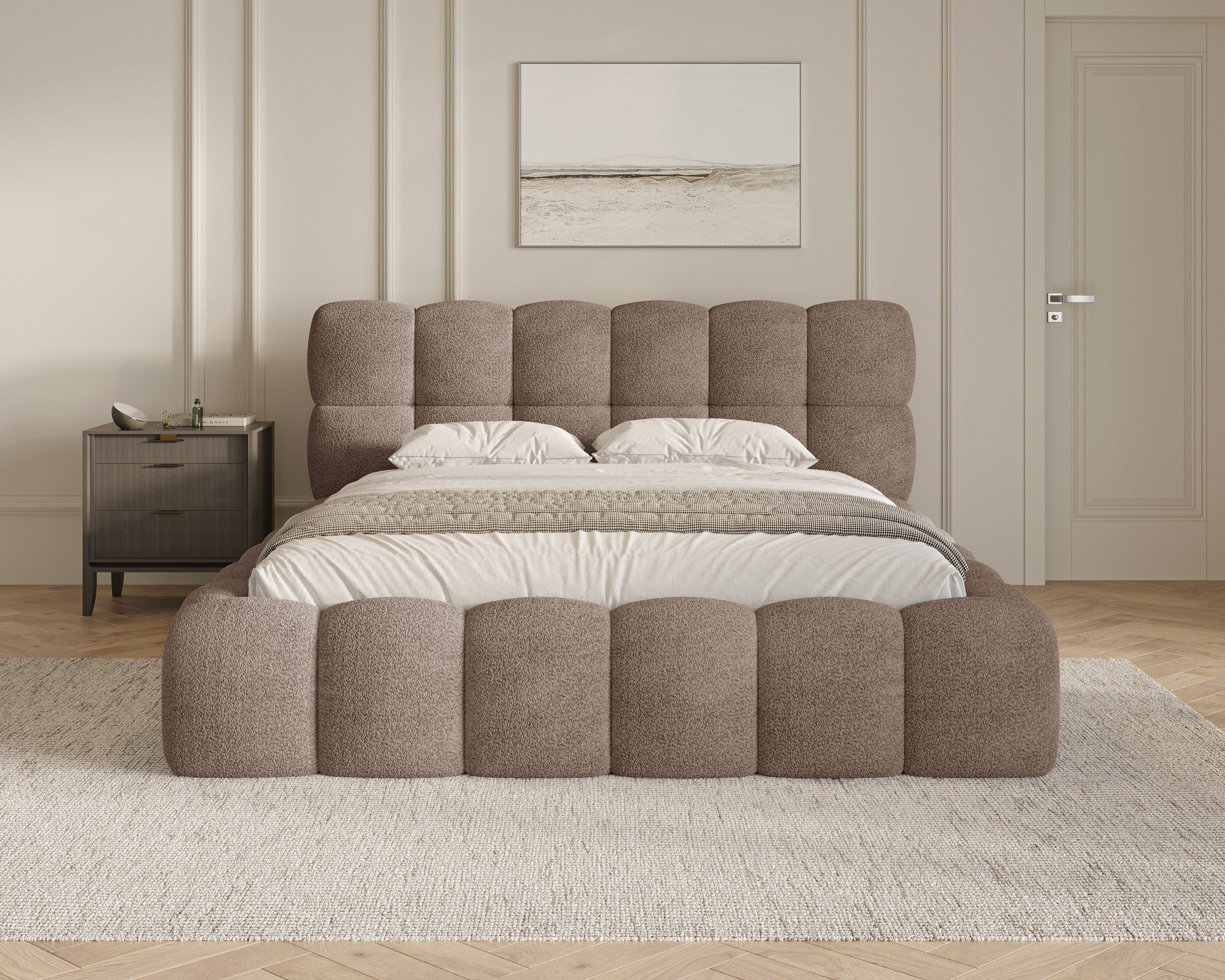 MOEBLO Polsterbett Bubble aus Bouclé 19 (Polsterbett Bubble boucle mit Bettkasten und Lattenrost Wolkenbett Cloud - Polsterbett 160), Maße (BxHxT): 163/183/203 x 100 x 225 cm