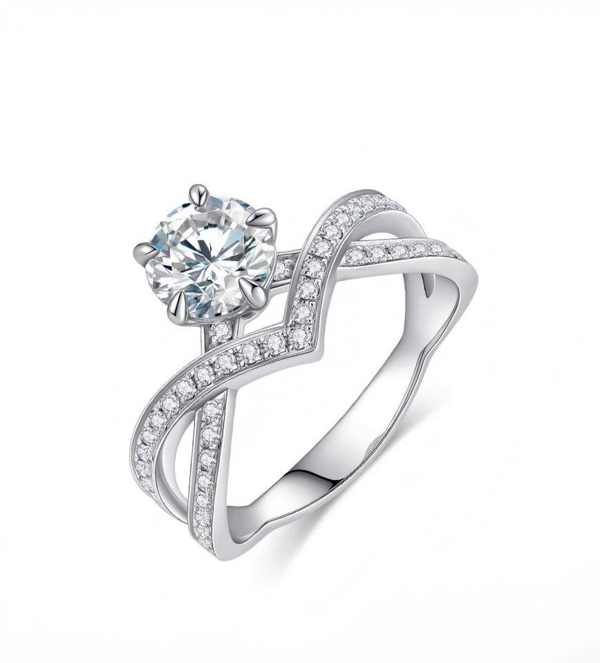 Jumpeak Diamantring Diamantring 1ct/2ct,Rundschliff,Kreuzband,D,VS1,3EX,IGI,Weißgold, 14K Gold Verlobungsring,Krappenfassung,Lab Diamant,Damen Ring Geschenk